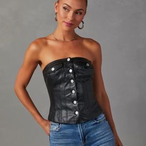 Faux Leather Button Front Bustier Top